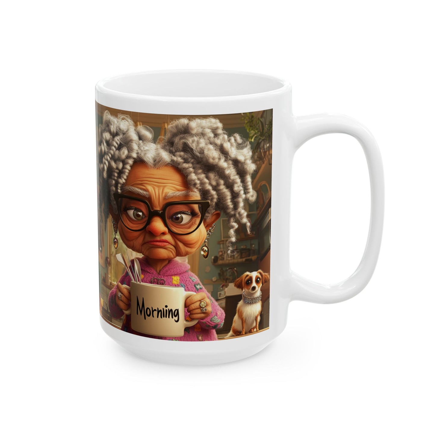 Ceramic Mug - Whimsical Dog Design, Cute Coffee Cup for Dog Lovers, Cozy Artistic Gift, Funny Grandma Mug, Playful Mug