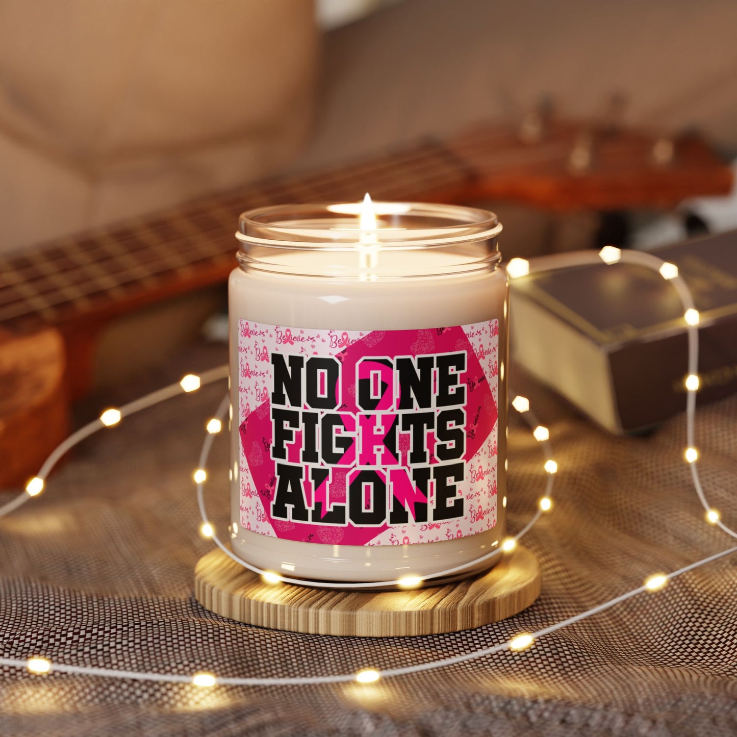 NO ONE FIGHTS ALONE Soy Candle 9oz, Breast Cancer Soy Candle 9oz