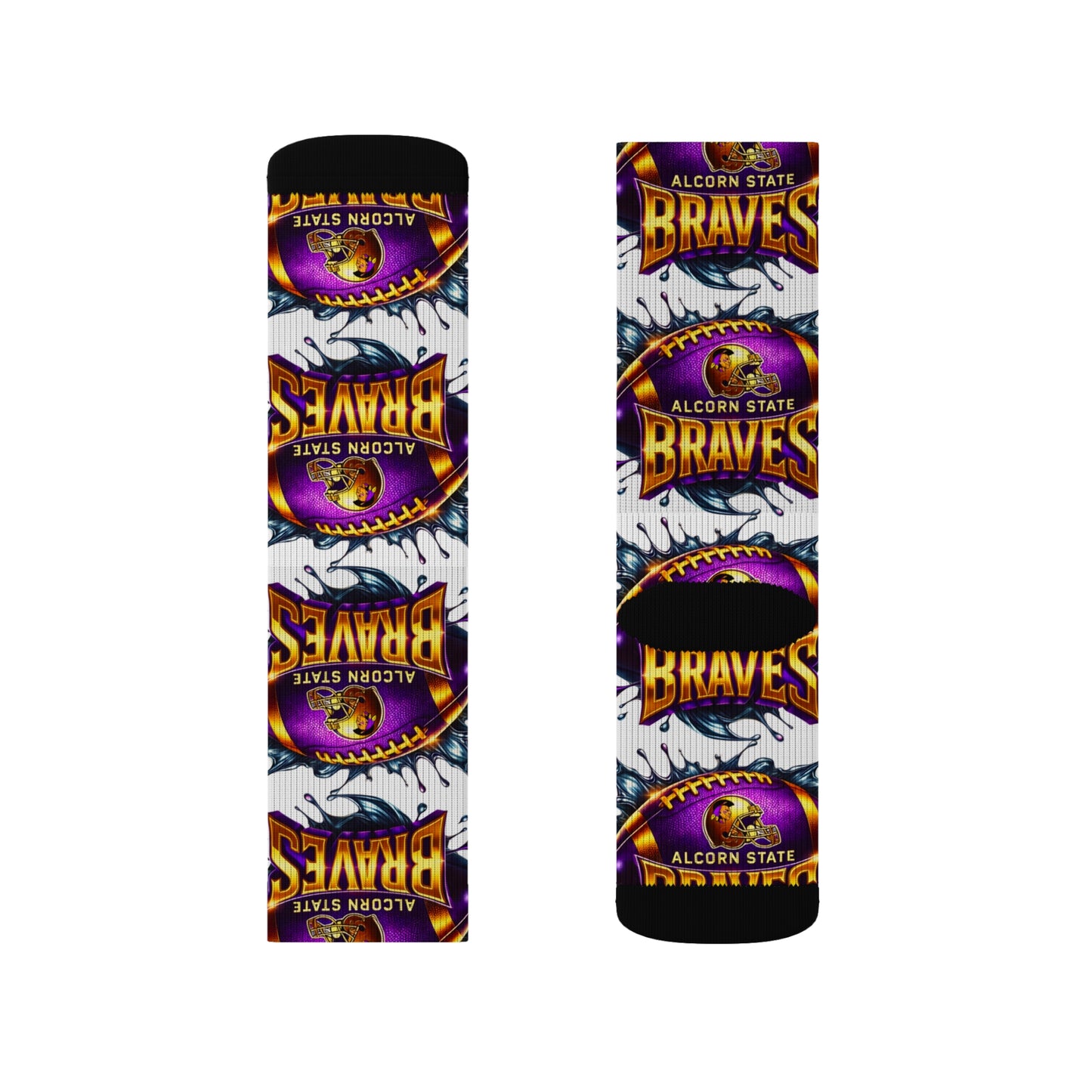 Alcorn State Braves Sublimation Socks, Custom Athletic Crew Socks, HBCU Pride Gift, Purple & Gold Fan Gear, Game Day Accessory, Gift for