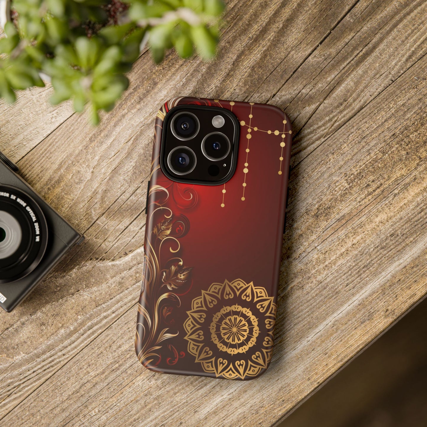 Filigree Red and Gold Tough Phone Case, Protective Cover for iPhone, Stylish Accessories for Women and Men, Durable Phone Case, Gift for Her