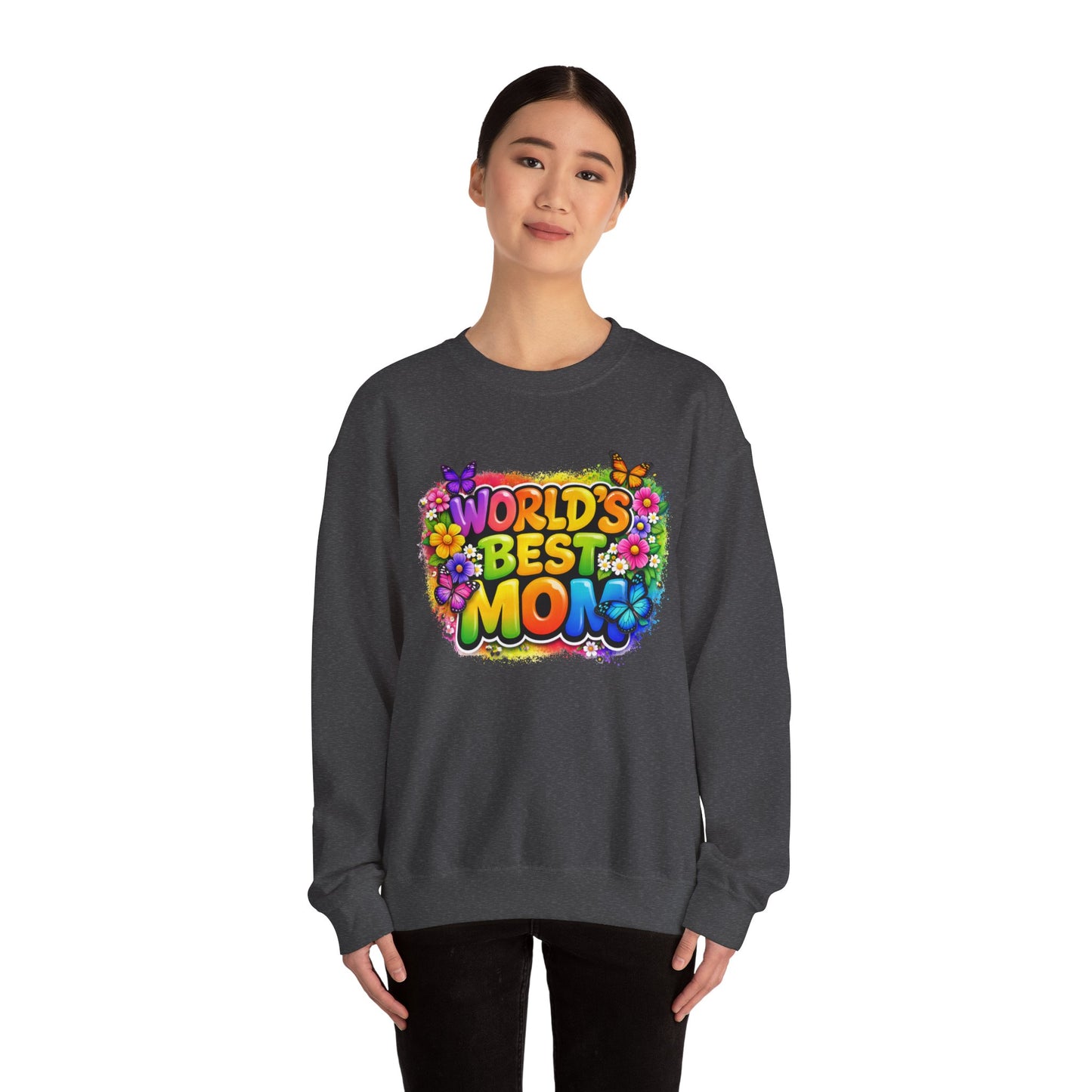World's Best Mom sweatshirt | colorful floral butterfly retro text