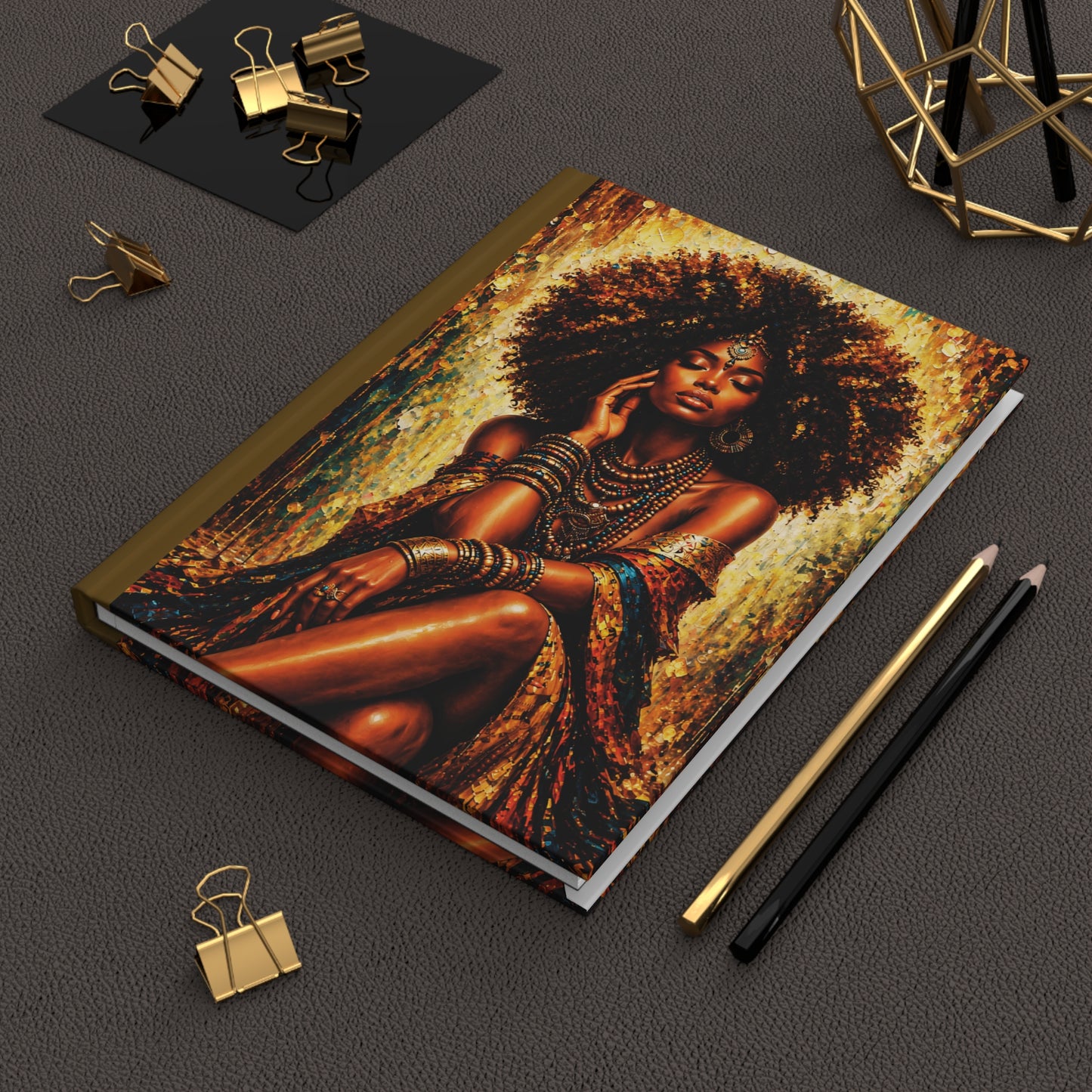 Regal Black Woman Portrait Hardcover Journal | Afrocentric Gold Teal Art