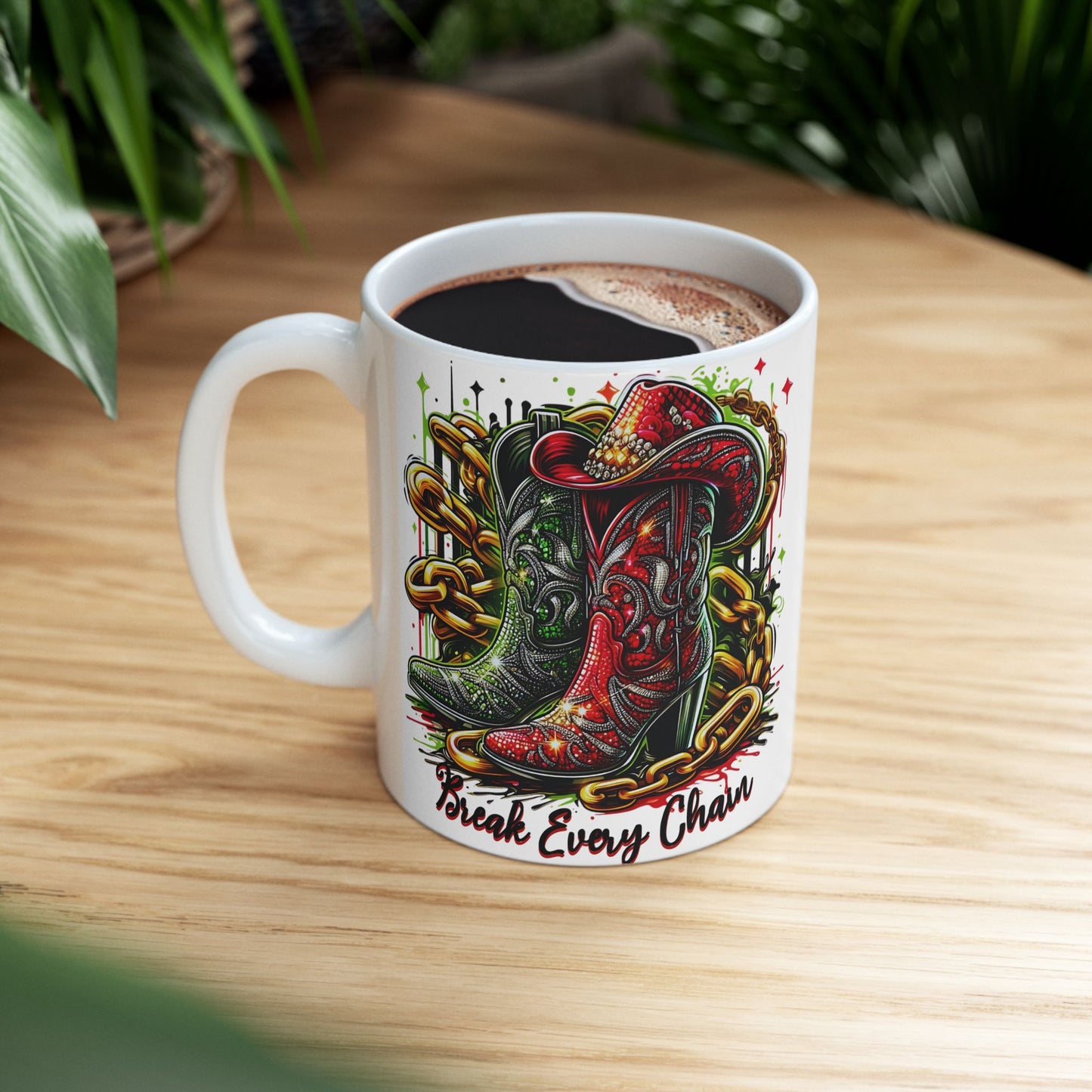 Black History Break Every Chain Boots on the Ground Ceramic Mug, Black Excellence Coffee Cup, Celebrate Black Heritage, 11oz 15oz