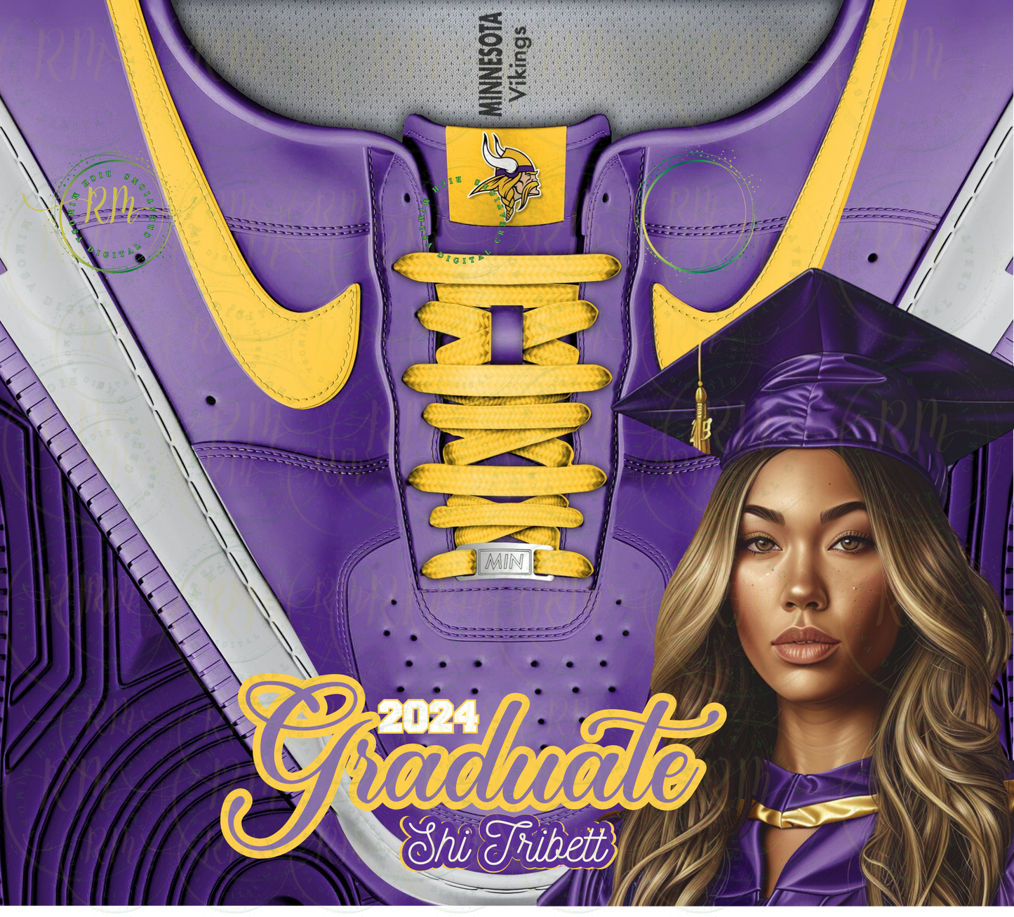 Shoelace Graduation Editable Purple & Yellow Canva Tumbler Template