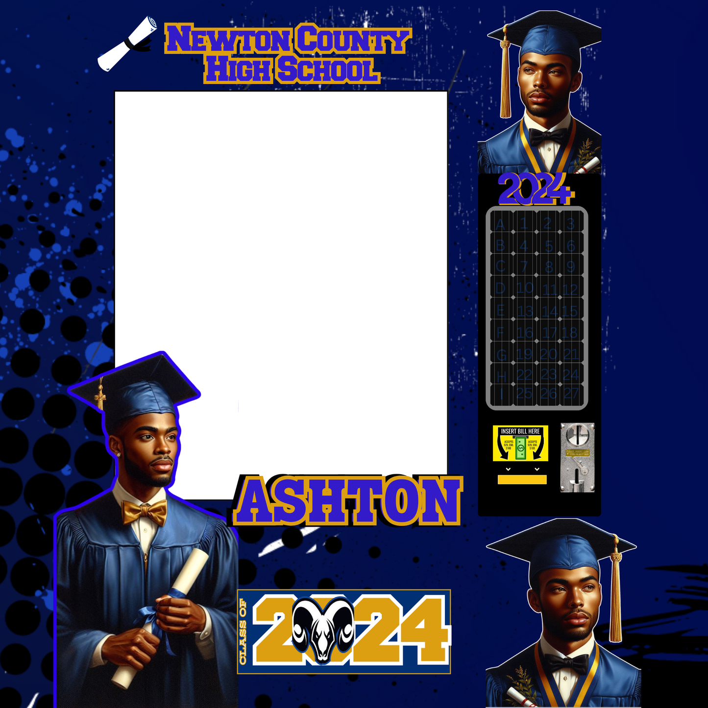 Blue and Gold Graduation Vending Machine Template