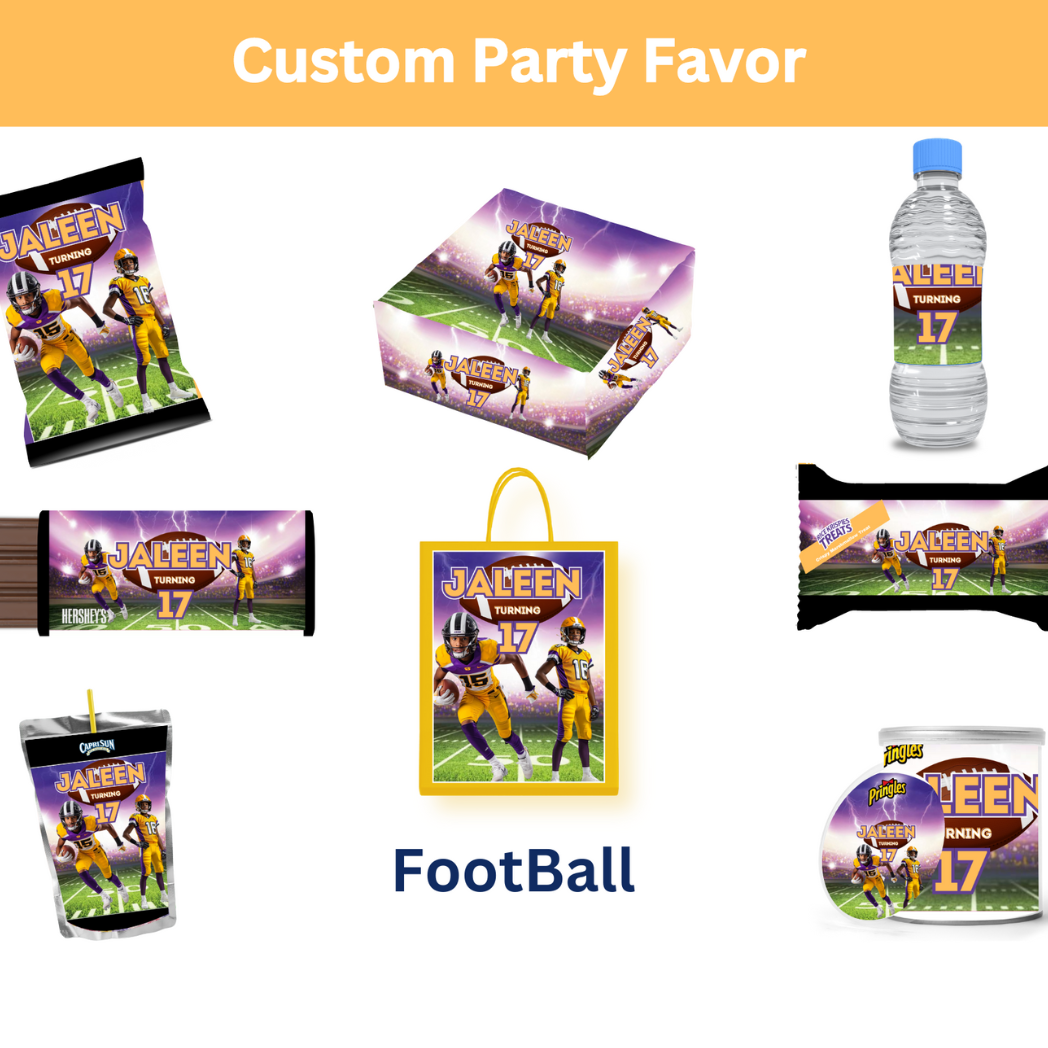 Football Party Favor Bundle Canva Designs & Templates (9 Editable Templates)