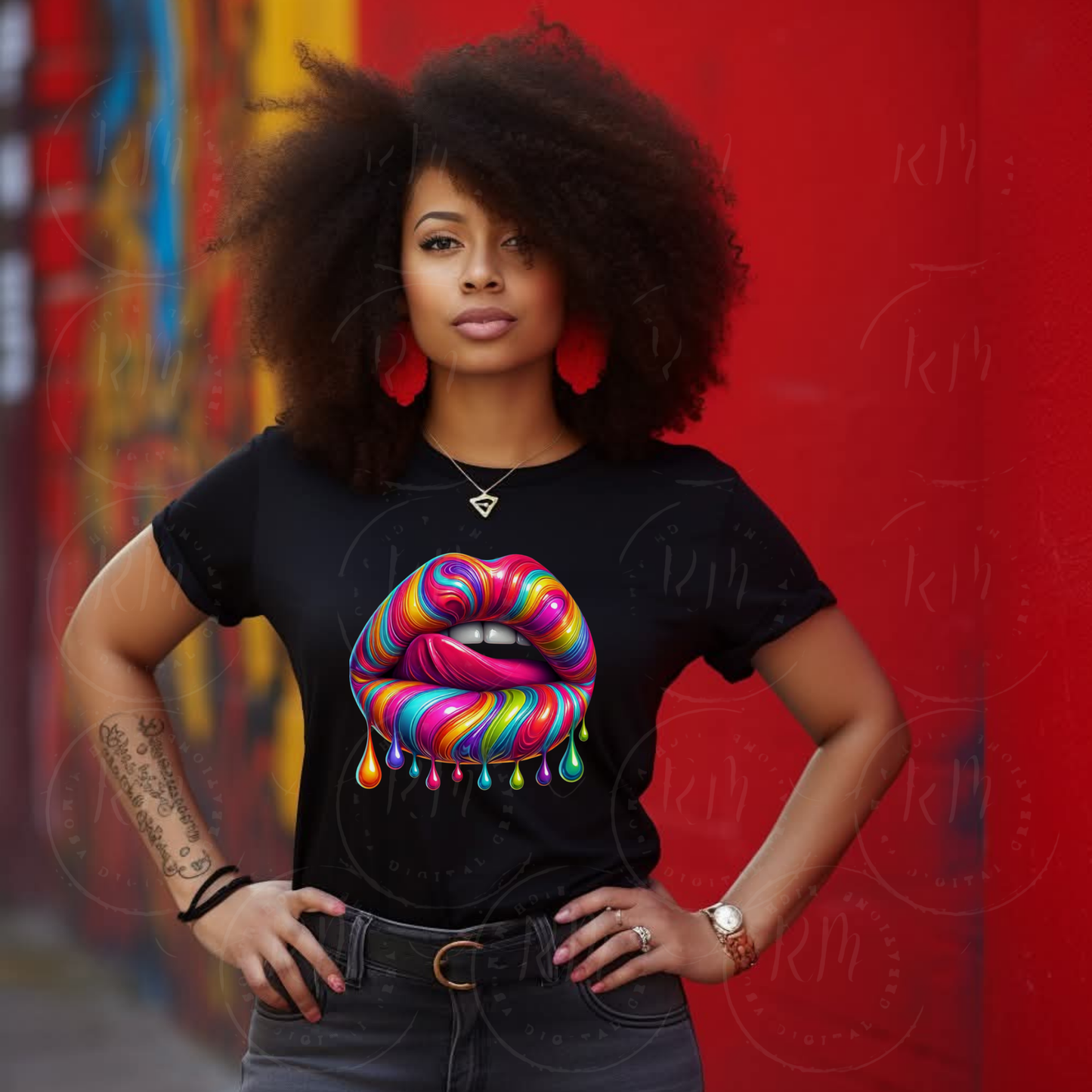 Dripping Multicolor Lips PNG | Glossy Rainbow Lip Clipart | Colorful Lip Art | Sublimation Design | Digital Download