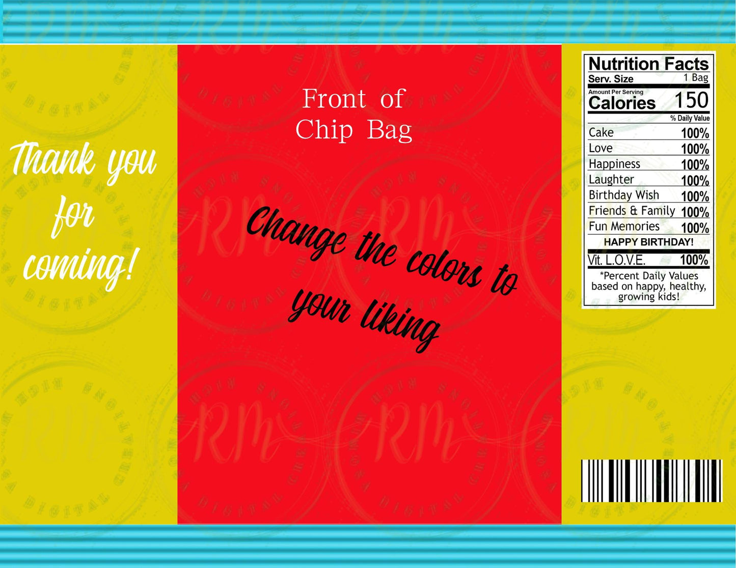 Chip Bag Crimp Template: Editable Party Favor Design (Canva Digital Download)
