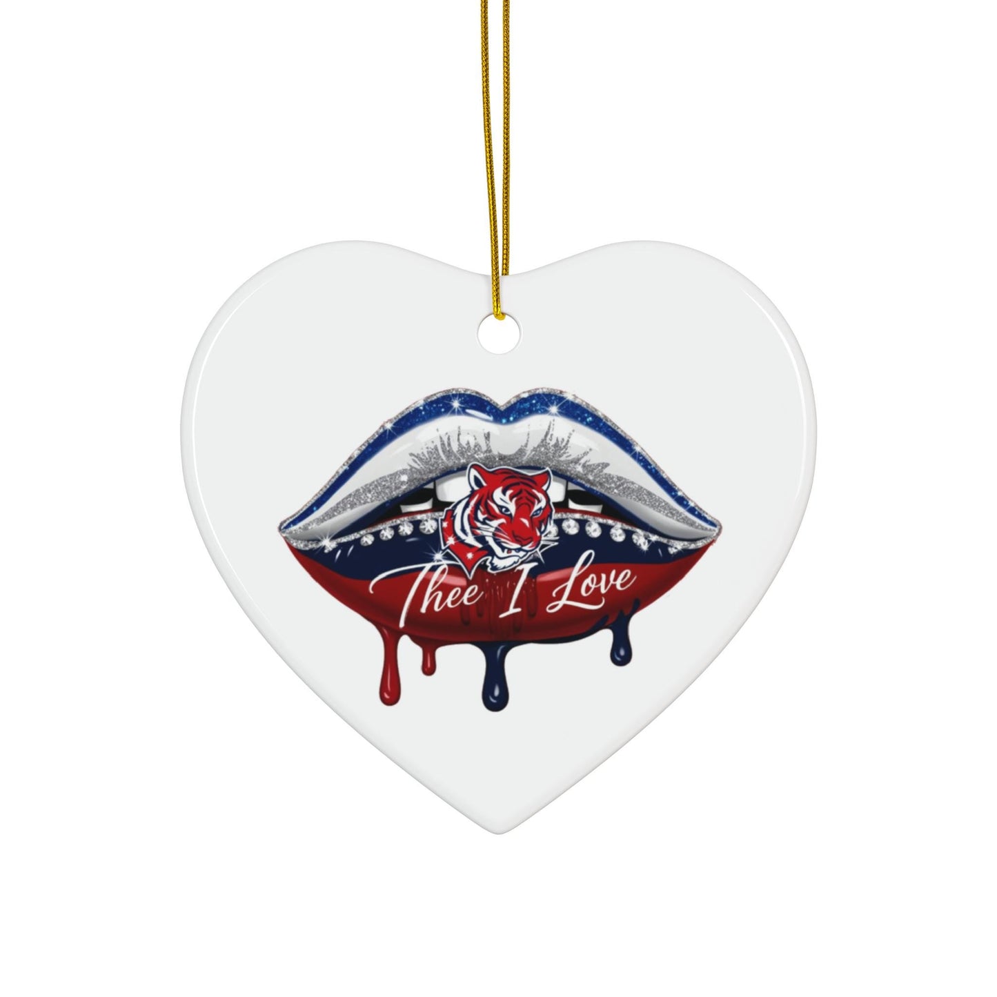 JSU Lips Ceramic Ornament: Red Tiger Design, Thee I Love