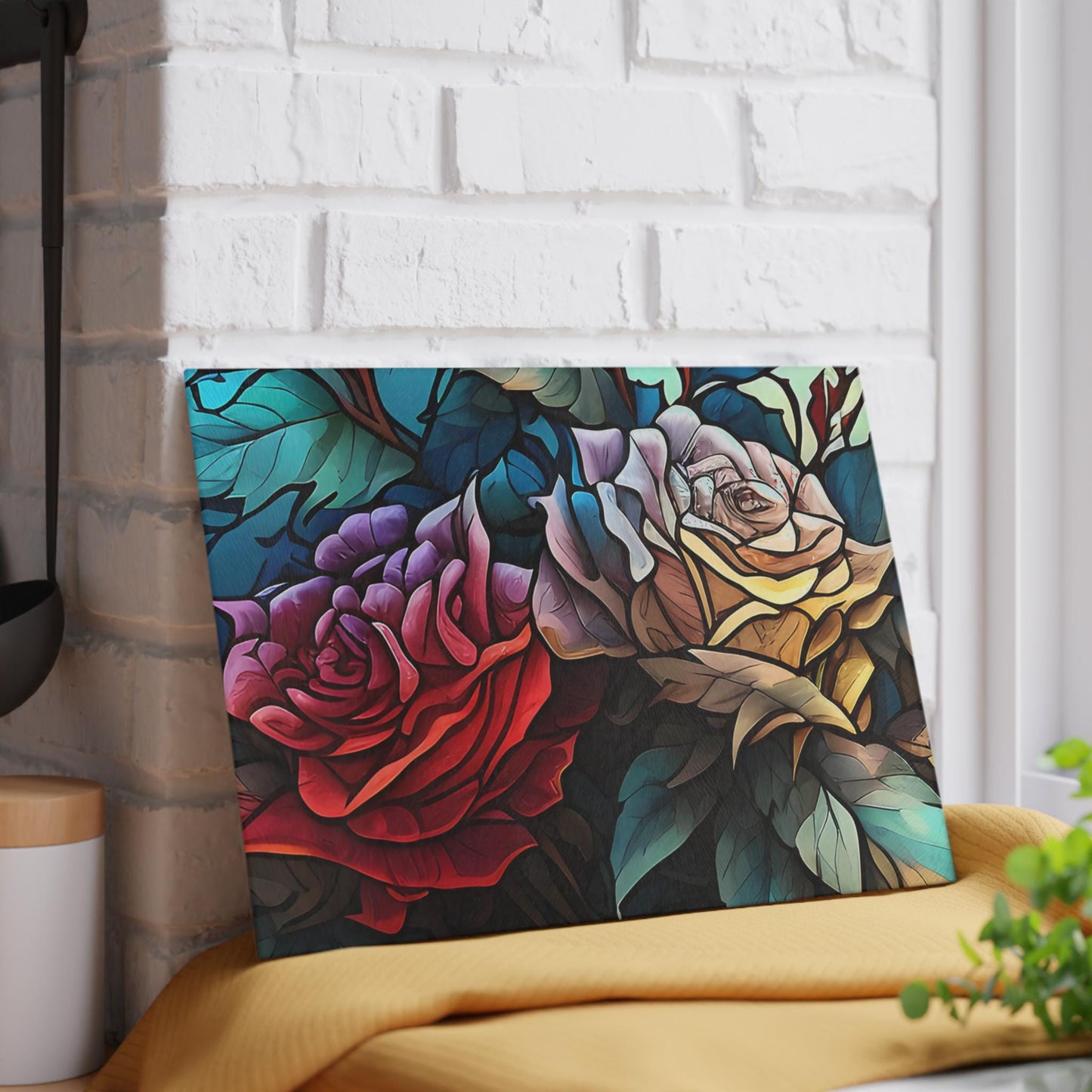 Floral Glass Cutting Board: Artistic Kitchen Decor