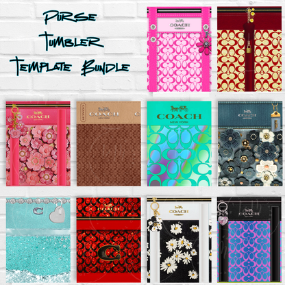 Luxury Purse Tumbler Template Bundle | 10 Designer Handbag 20oz Skinny Wrap Templates