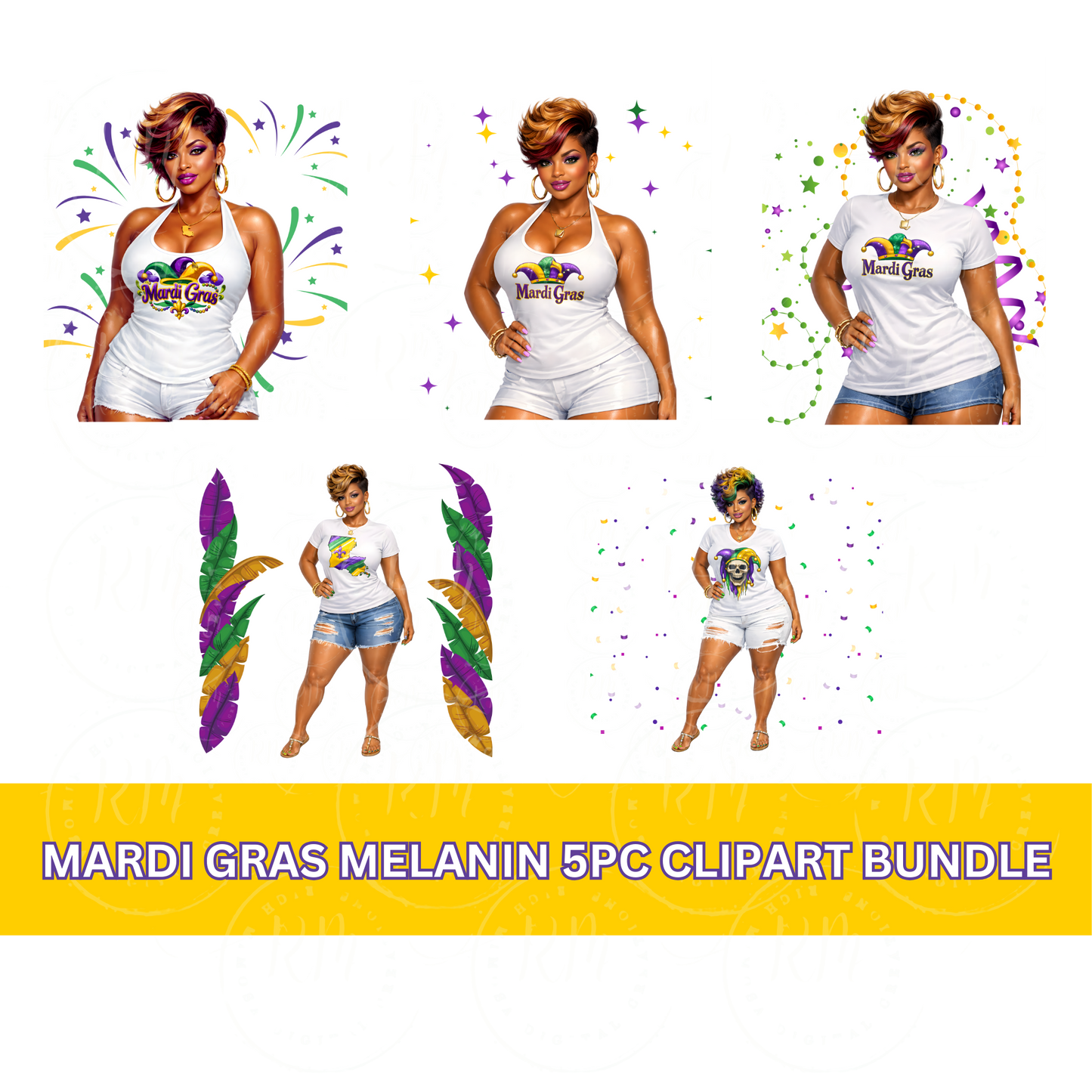Mardi Gras Black Girl PNG Clipart Bundle | Sublimation Designs (Digital Download)