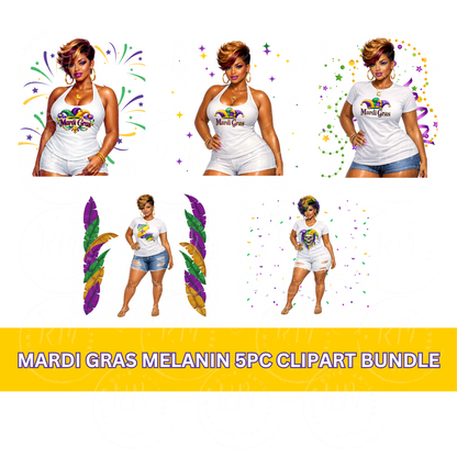 Mardi Gras Black Girl PNG Clipart Bundle | Sublimation Designs (Digital Download)