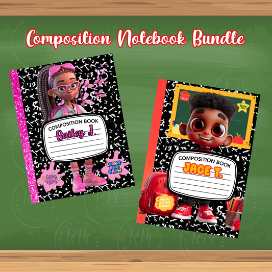 Personalized Composition Notebook Cover Bundle (2 Piece): Back to School Printable (Digital Download)