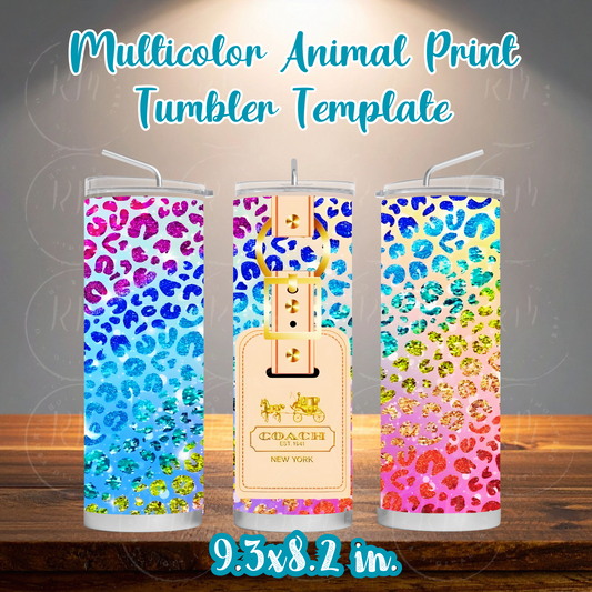 Purse Tumbler Template | Multicolor Animal Print Tumbler Design (9.3x8.2 in) (Digital Download)