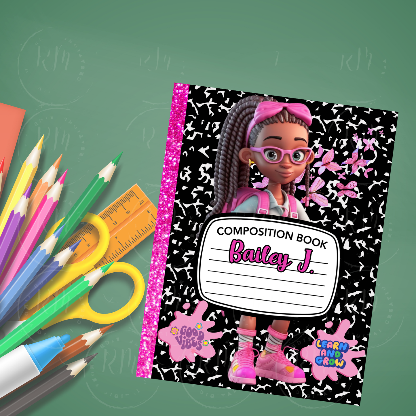 Personalized Composition Notebook Cover Bundle (2 Piece): Back to School Printable (Digital Download)