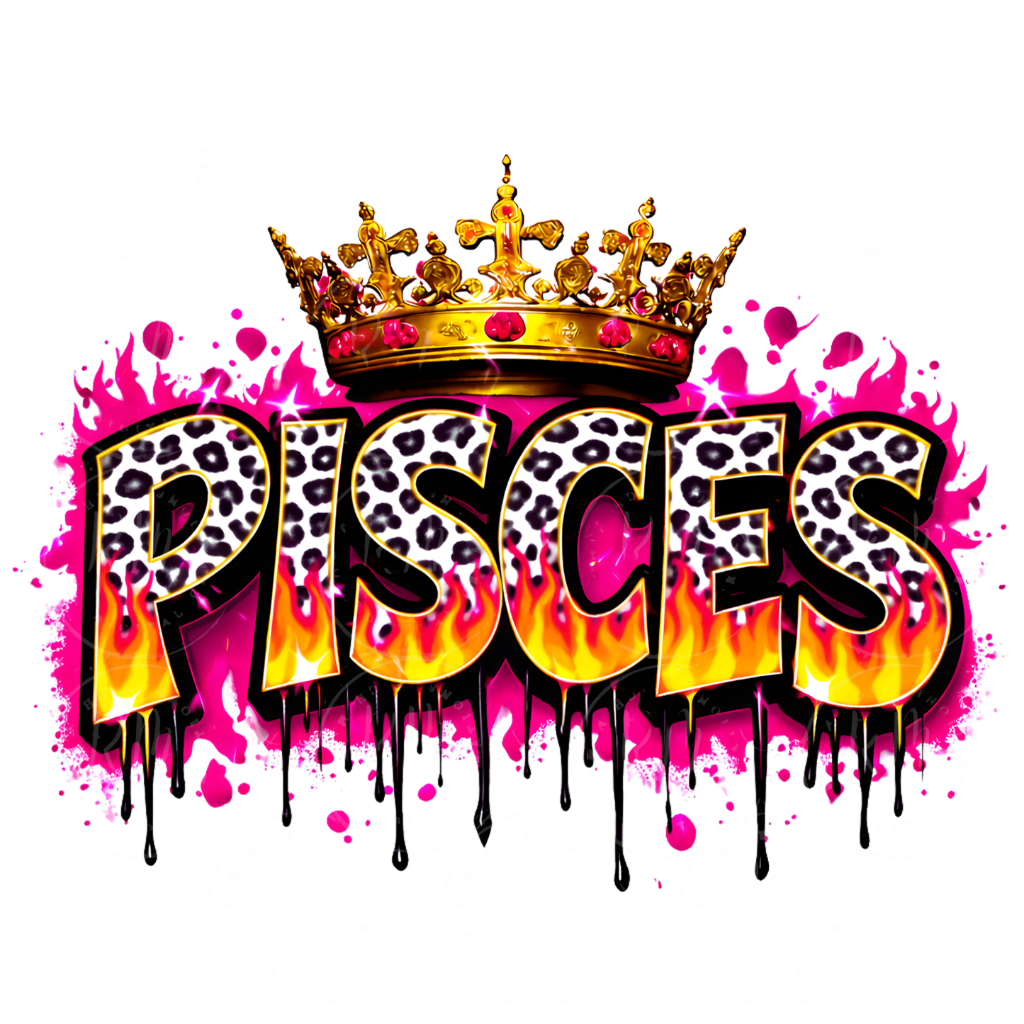 Pink Pisces Queen PNG, Zodiac Crown, Fire Flame Astrology Graphic (Digital Download)