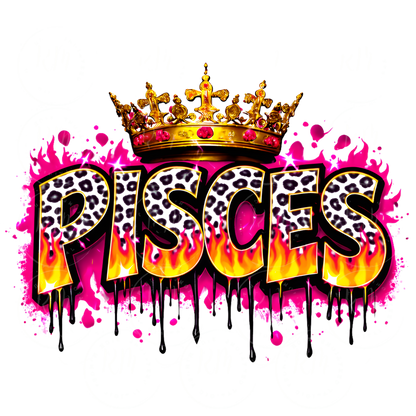 Pink Pisces Queen PNG, Zodiac Crown, Fire Flame Astrology Graphic (Digital Download)