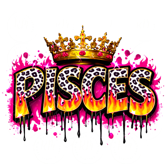 Pink Pisces Queen PNG, Zodiac Crown, Fire Flame Astrology Graphic (Digital Download)