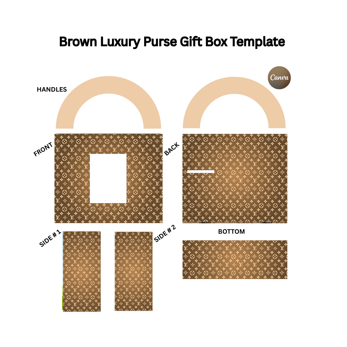 Brown Luxury Inspired Purse Gift Box Template: Canva DIY Purse Design (Digital Download)