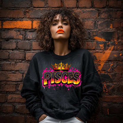 Pink Pisces Queen PNG, Zodiac Crown, Fire Flame Astrology Graphic (Digital Download)