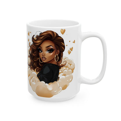 Empowered Woman Ceramic Mug, Boho Coffee Cup, Gift for Her, Inspirational Mug, Black Woman Art, 11oz 15oz