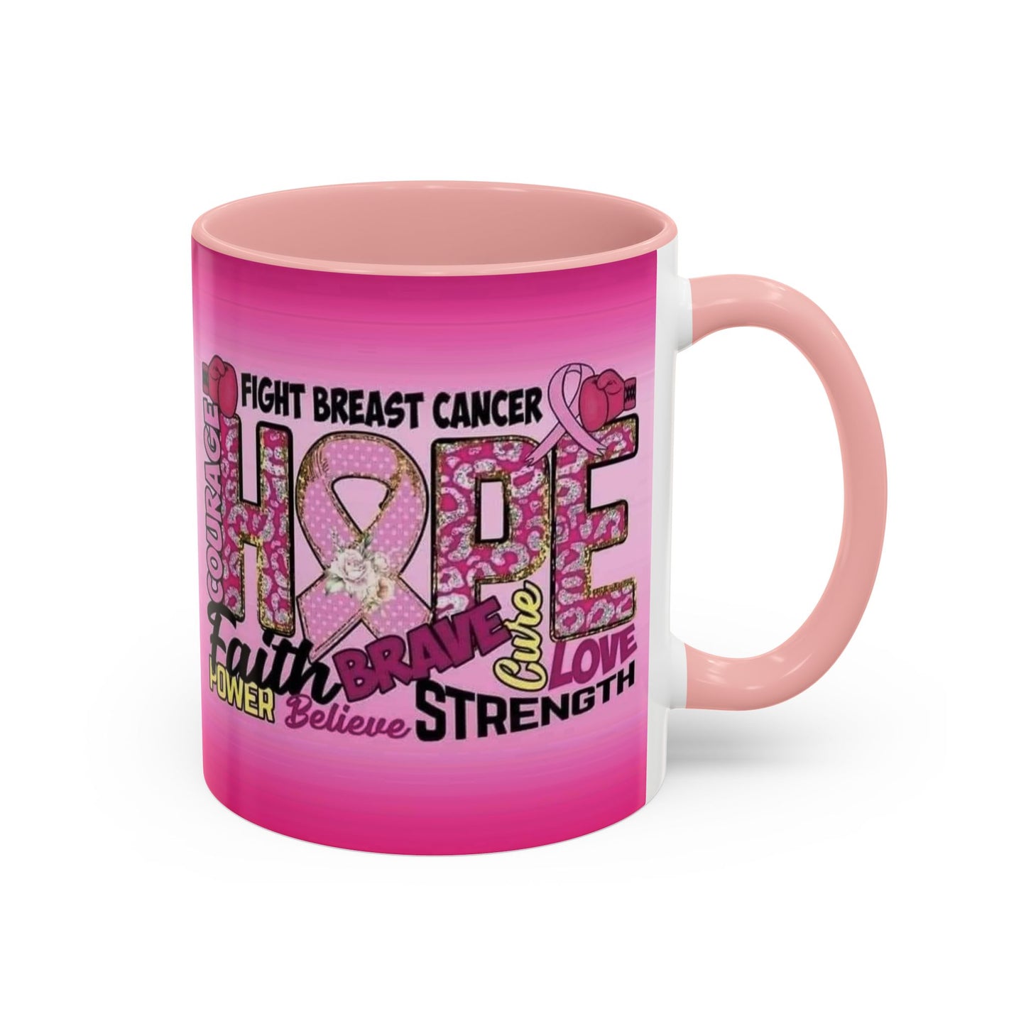 Pink Fight Breast Cancer Two Tone Coffee Mug (11, 15oz)
