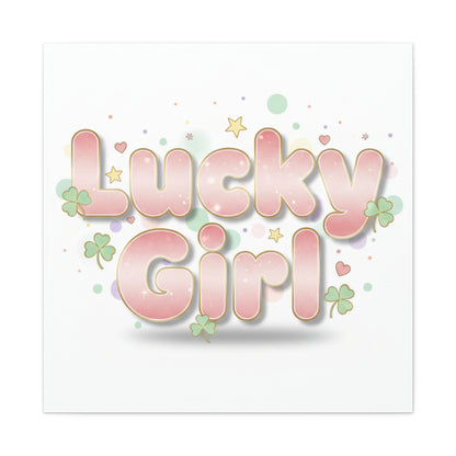 Lucky Girl mantra Canvas, Manifest Luck wall art | 2026 lucky charms, pastel metallic accents