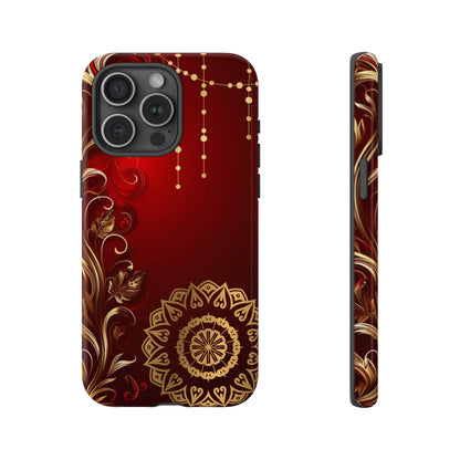 Filigree Red and Gold Tough Phone Case, Protective Cover for iPhone, Stylish Accessories for Women and Men, Durable Phone Case, Gift for Her