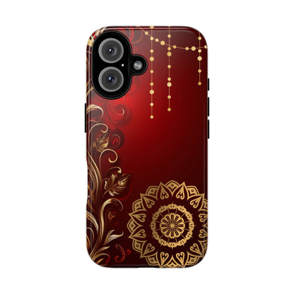 Filigree Red and Gold Tough Phone Case, Protective Cover for iPhone, Stylish Accessories for Women and Men, Durable Phone Case, Gift for Her