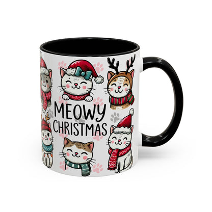 Meowy Christmas Cat Paw Accent Coffee Mug | Cats in Hats Scarves Antlers