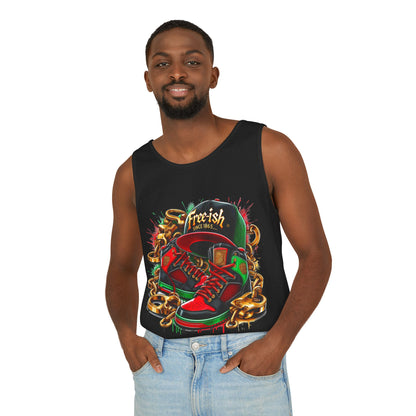 Juneteenth Apparel, Streetwear Graphic Tank Top - 'Free-ish' Sneakers, Cap & Chains Design, Summer Fashion, Unisex Casual Wear, Urban Style