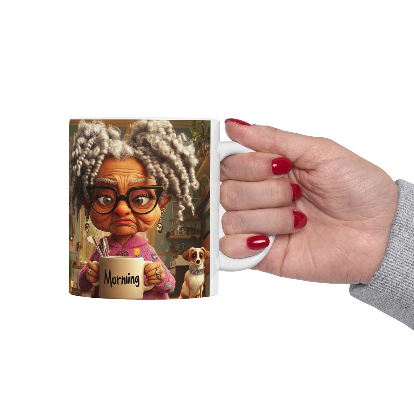 Ceramic Mug - Whimsical Dog Design, Cute Coffee Cup for Dog Lovers, Cozy Artistic Gift, Funny Grandma Mug, Playful Mug