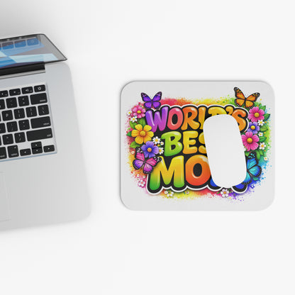 World's Best Mom Mouse Pad | Floral Butterflies Colorful Desk Mat