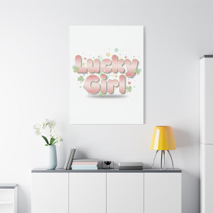 Lucky Girl mantra Canvas, Manifest Luck wall art | 2026 lucky charms, pastel metallic accents