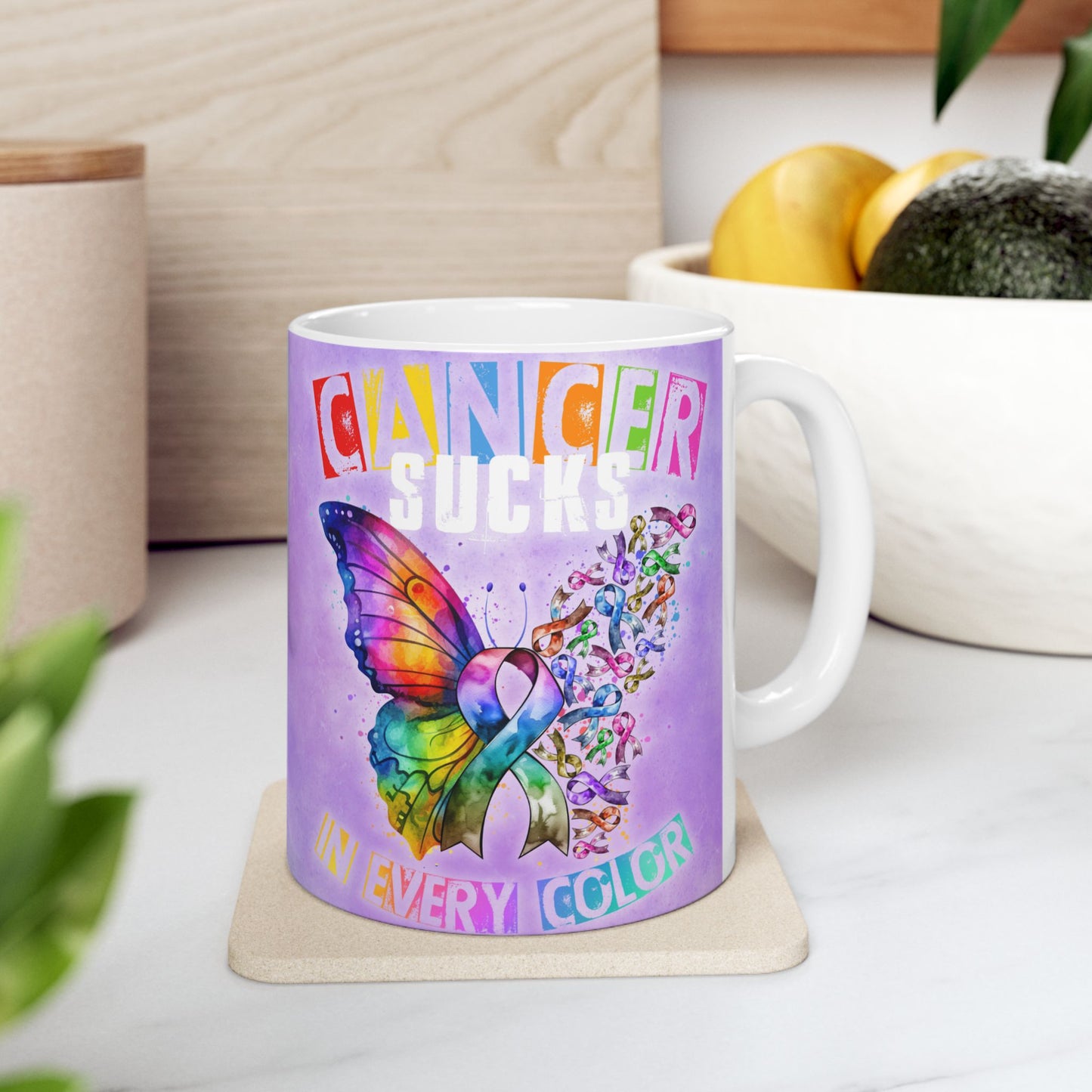 Cancer Mug, Cancer Coffee Cup, Cancer Ceramic Mug, Sucks in Every Color Butterfly Ceramic Mug, 11oz, 15oz