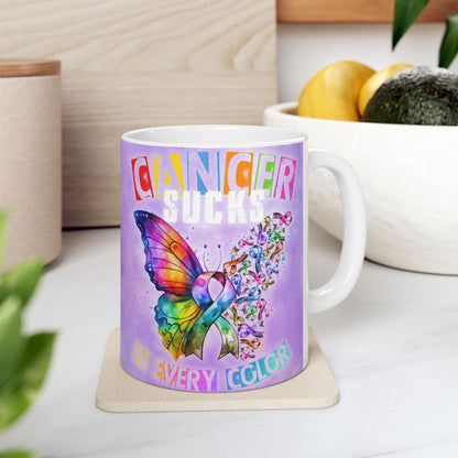 Cancer Mug, Cancer Coffee Cup, Cancer Ceramic Mug, Sucks in Every Color Butterfly Ceramic Mug, 11oz, 15oz
