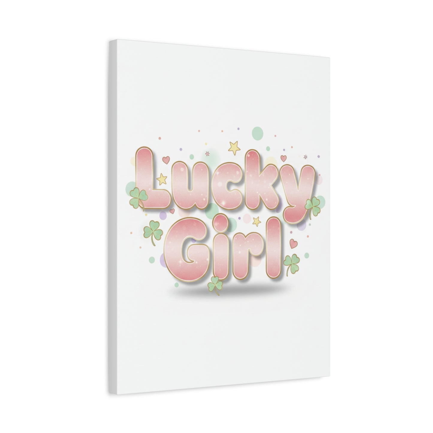 Lucky Girl mantra Canvas, Manifest Luck wall art | 2026 lucky charms, pastel metallic accents
