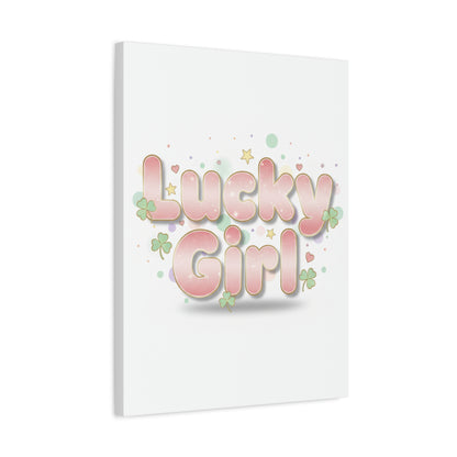 Lucky Girl mantra Canvas, Manifest Luck wall art | 2026 lucky charms, pastel metallic accents