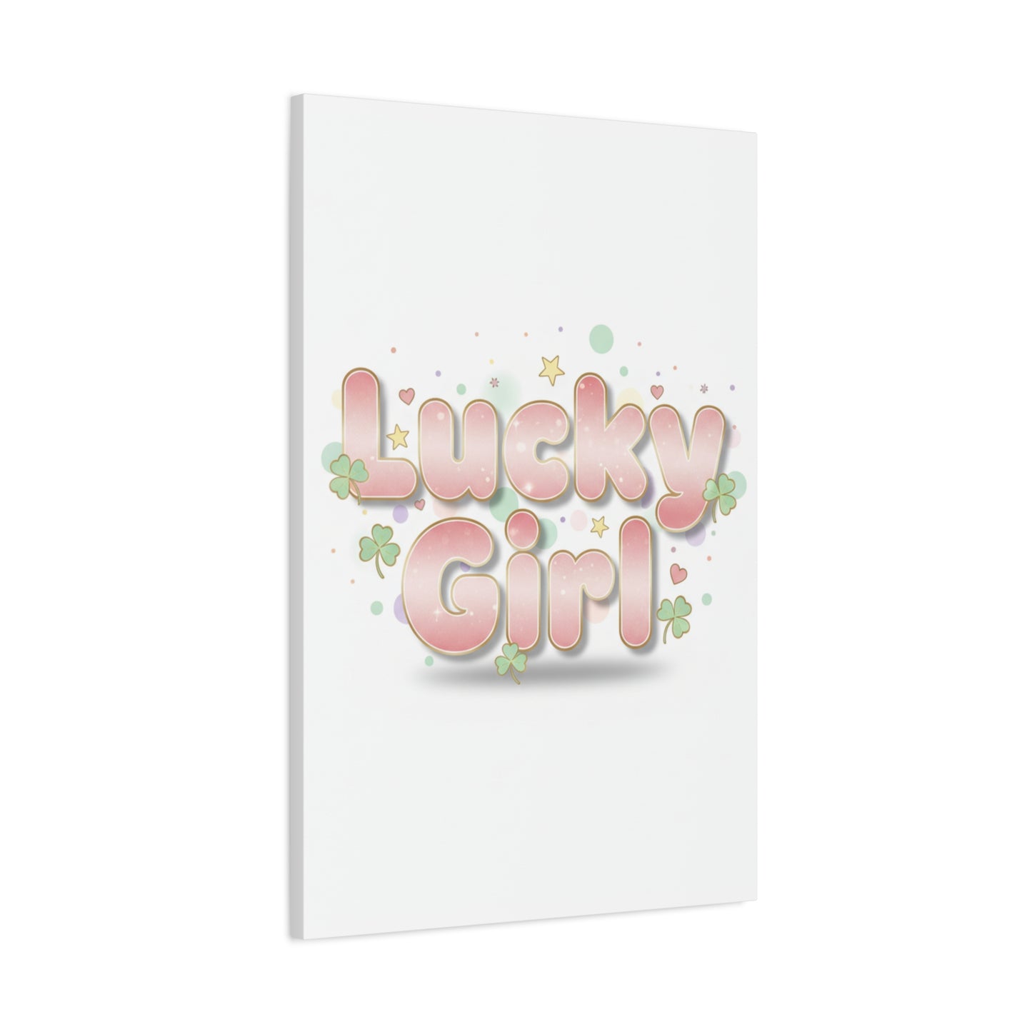 Lucky Girl mantra Canvas, Manifest Luck wall art | 2026 lucky charms, pastel metallic accents