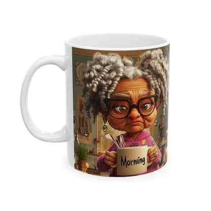 Ceramic Mug - Whimsical Dog Design, Cute Coffee Cup for Dog Lovers, Cozy Artistic Gift, Funny Grandma Mug, Playful Mug