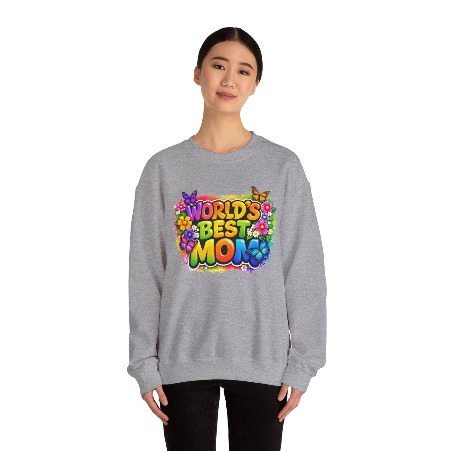 World's Best Mom sweatshirt | colorful floral butterfly retro text