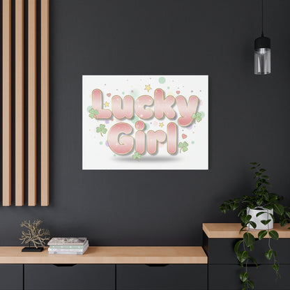 Lucky Girl mantra Canvas, Manifest Luck wall art | 2026 lucky charms, pastel metallic accents