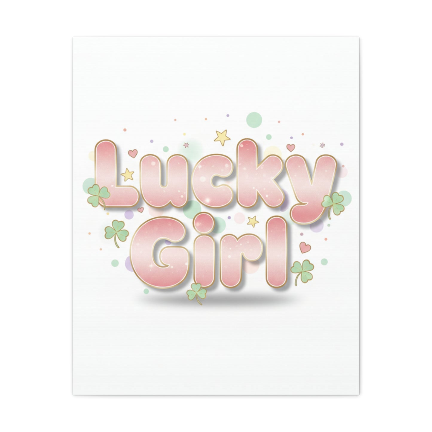 Lucky Girl mantra Canvas, Manifest Luck wall art | 2026 lucky charms, pastel metallic accents