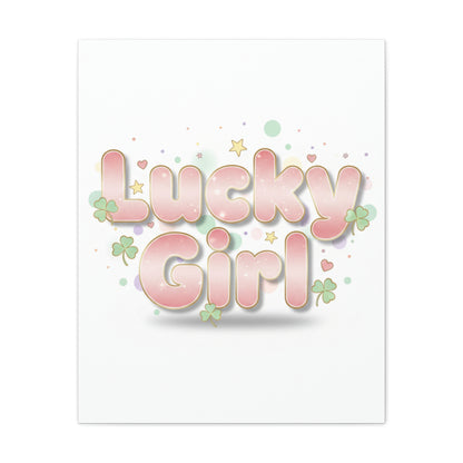 Lucky Girl mantra Canvas, Manifest Luck wall art | 2026 lucky charms, pastel metallic accents