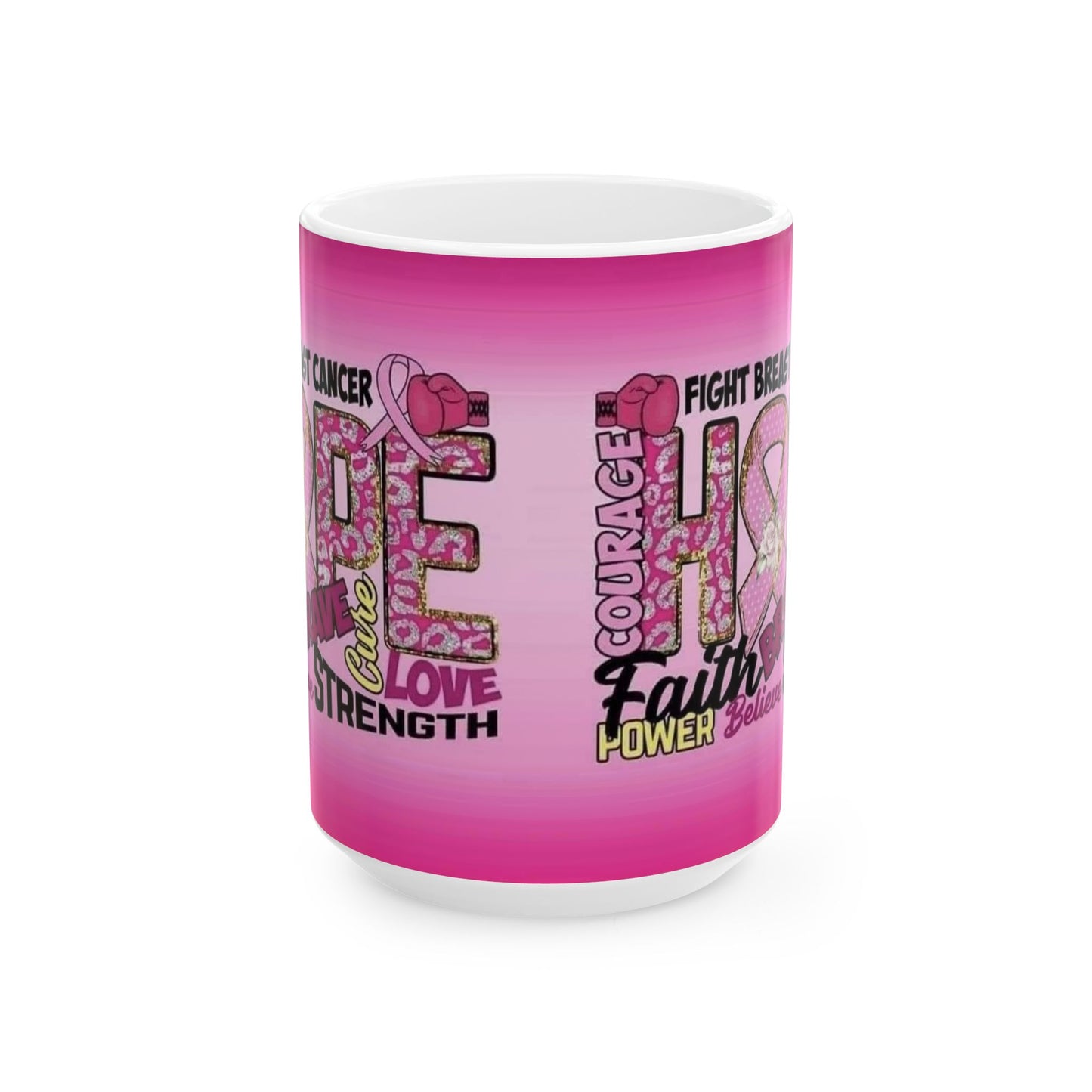 Pink Fight Breast Cancer Mug (11oz, 15oz), Cancer Survivor, Breast Cancer Coffee Cup