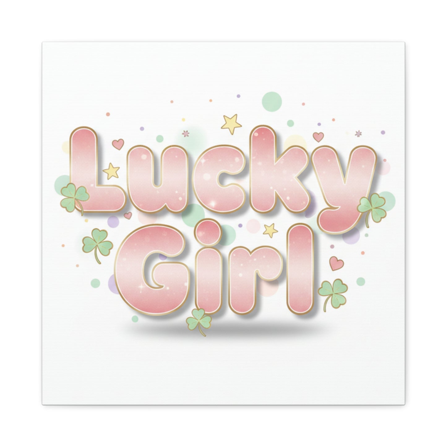 Lucky Girl mantra Canvas, Manifest Luck wall art | 2026 lucky charms, pastel metallic accents