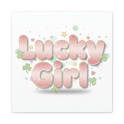 Lucky Girl mantra Canvas, Manifest Luck wall art | 2026 lucky charms, pastel metallic accents