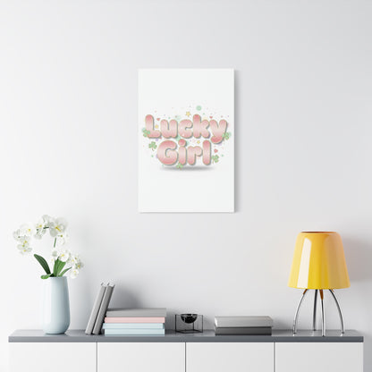 Lucky Girl mantra Canvas, Manifest Luck wall art | 2026 lucky charms, pastel metallic accents