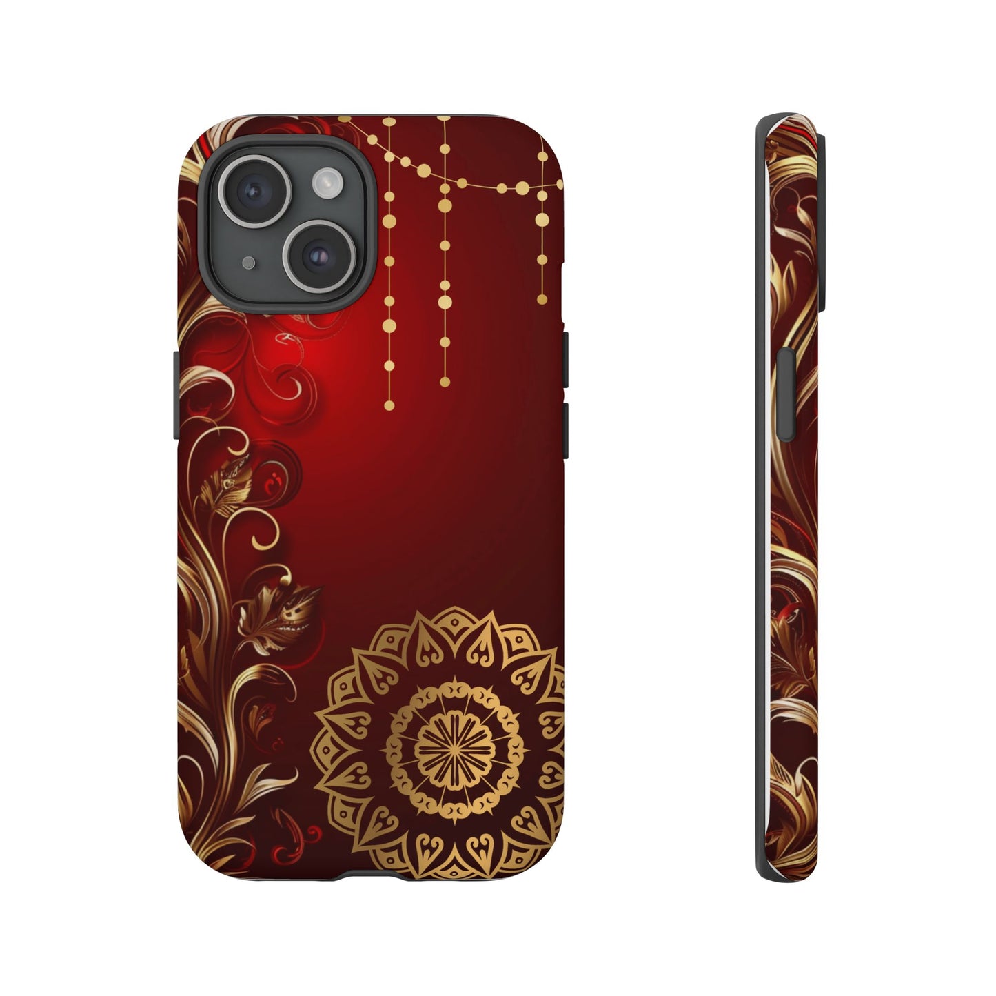 Filigree Red and Gold Tough Phone Case, Protective Cover for iPhone, Stylish Accessories for Women and Men, Durable Phone Case, Gift for Her